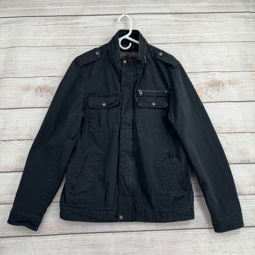 Levi's Field Jacket Mens M Black Cotton Military Utility Epaulette Zip Up